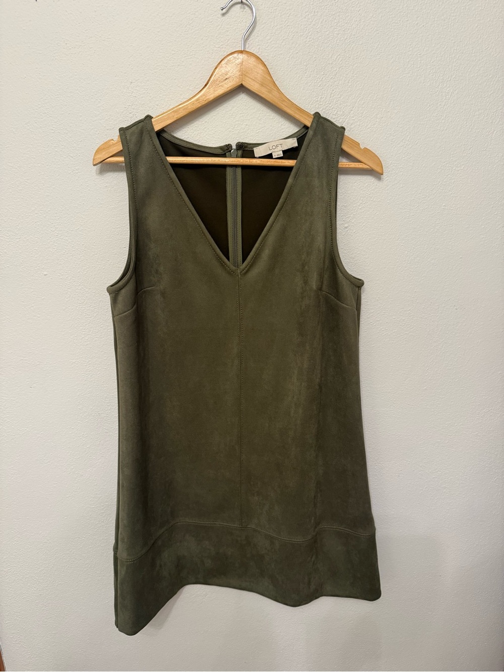 LOFT Olive Green Sleeveless Suede V-Neck Top